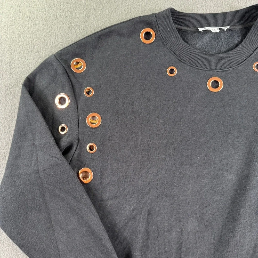 Good American Cropped Sweater Women 2 Black Rivets Grommet‎ Goth Punk Grunge Y2K